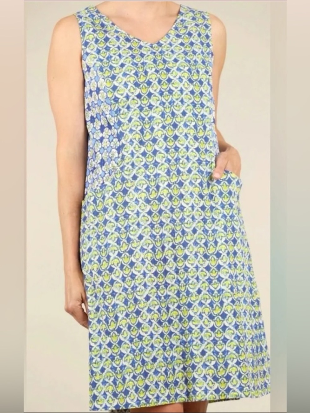 Habitat Linen Ikat Mix Easy Garden Pocket Dress Size Small